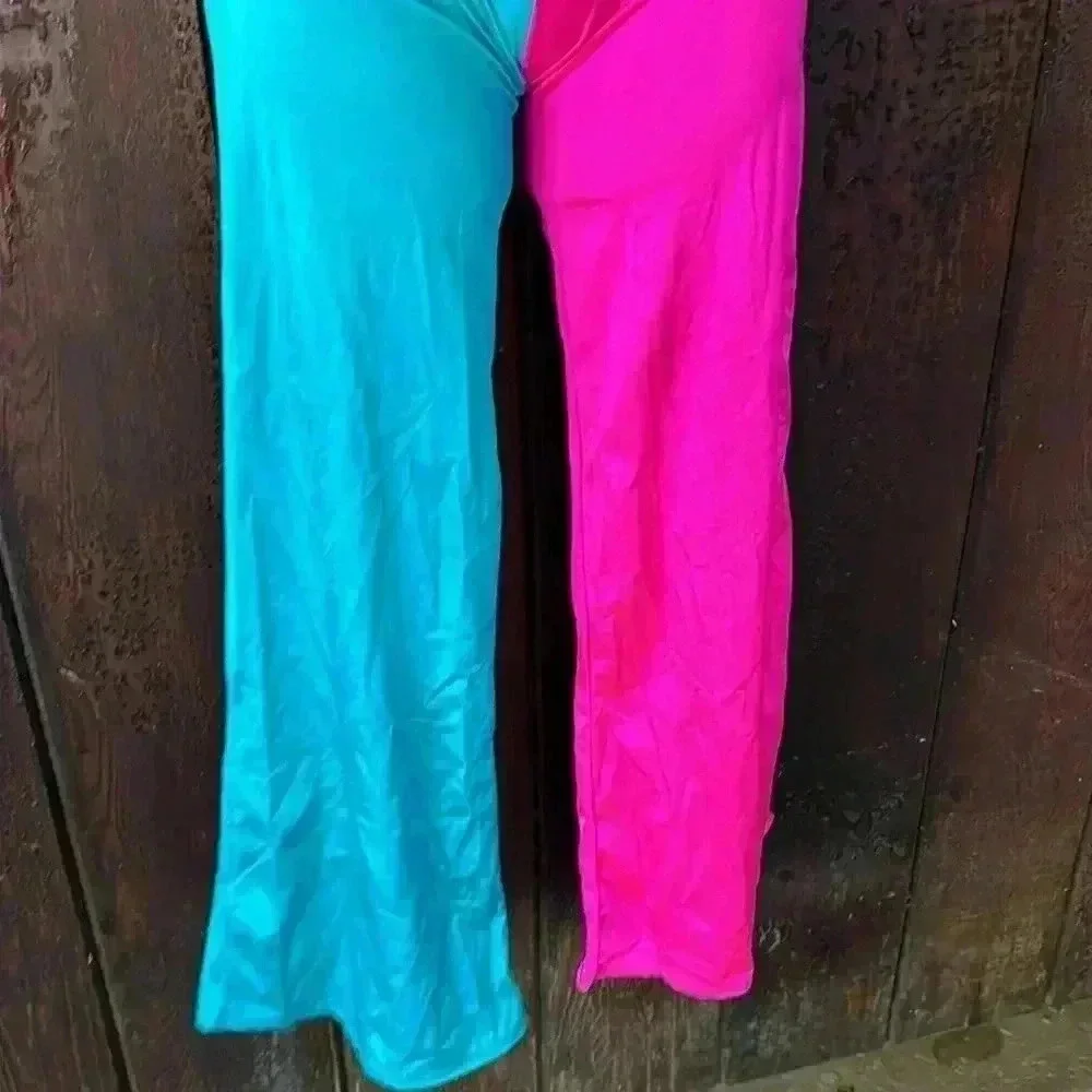 Vintage Rainbow Halter Neck Bell Bottom Flare Leg Jumpsuit Dance Costume 80s 90s - Picture 4 of 9